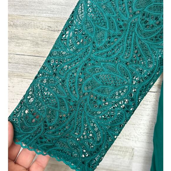 Moulinette Soeurs Anthropologie Women’s 14 Green Lace Boho 3/4 Sleeve Blouse NEW - Picture 4 of 8